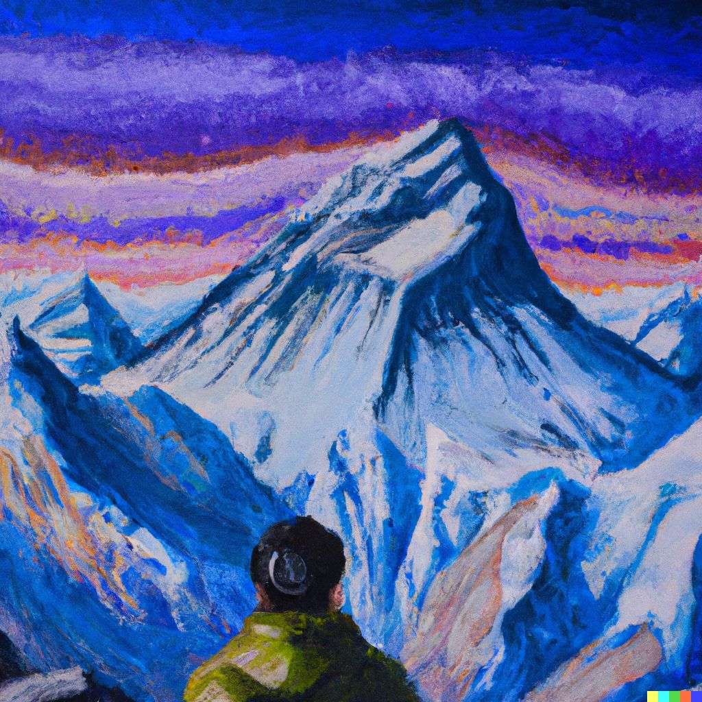 someone gazing at Mount Everest, painting from the 21st century